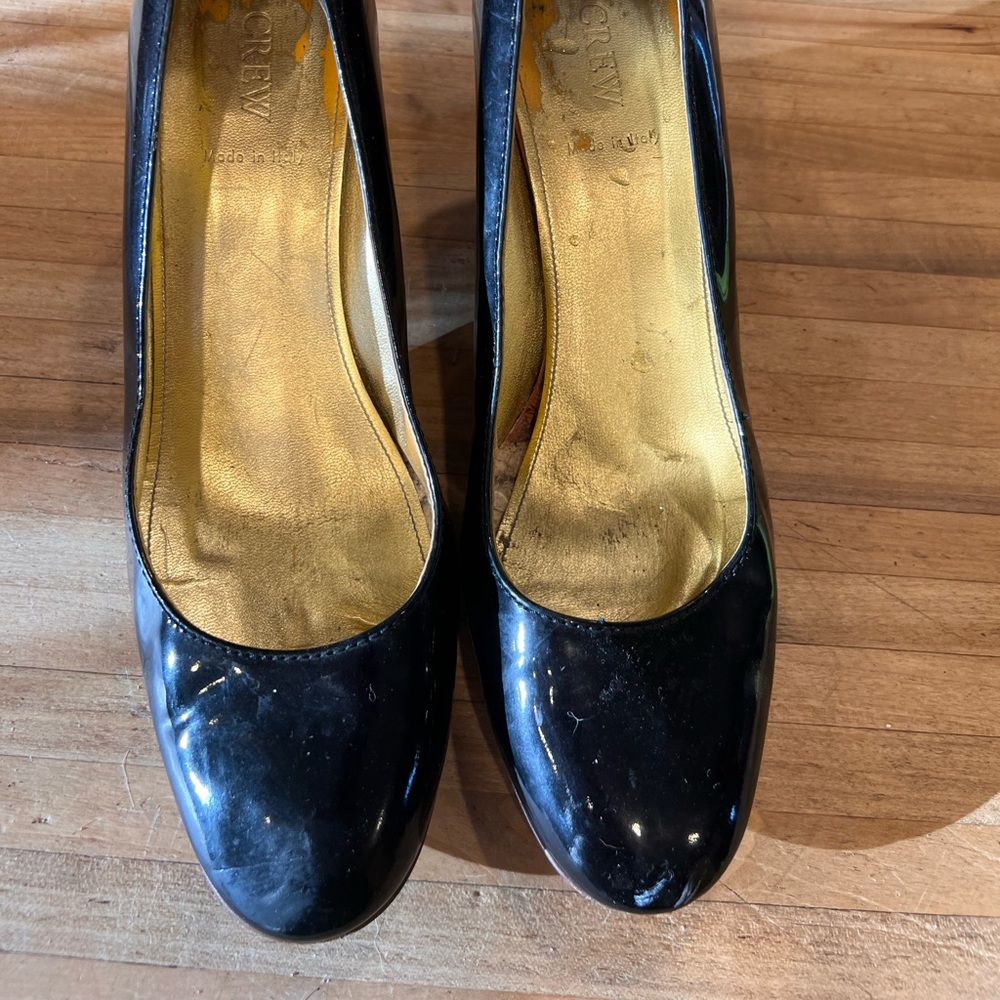 J Crew Patent Leather Pumps with Wood Heels